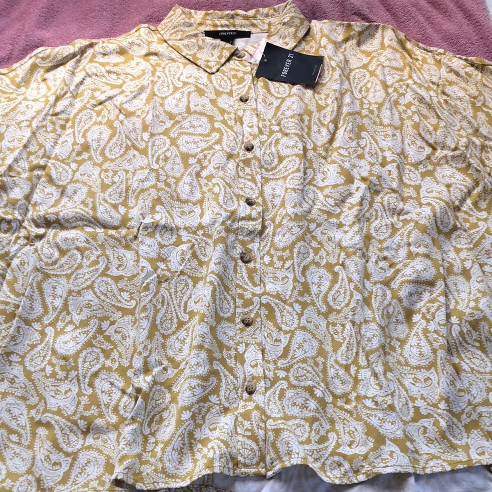 Yellow and White Paisley Button-Up Shirt